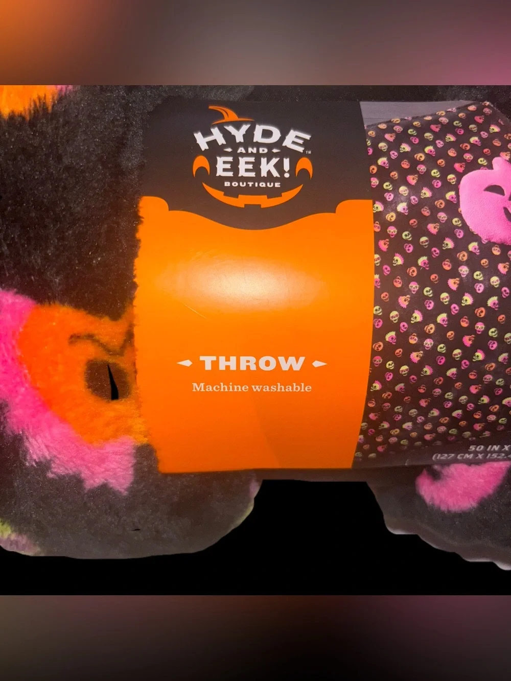 Hyde & EEK! Black Neon Skull Printed Plush Throw Halloween Blanket (50x60 in.)